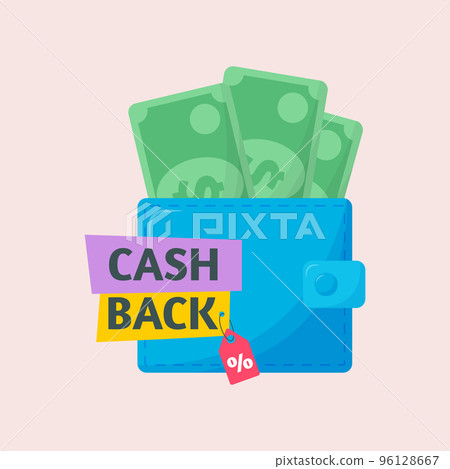 Money wallet with dollars. Cash back service. Save savings. Money wallet with dollars. Cash back service. Save savings. 96128667