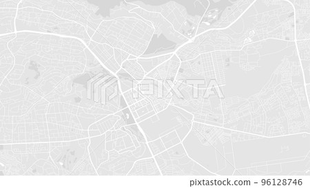 White and light grey Nairobi city area vector background map, roads and water illustration. Widescreen proportion, digital flat design. 96128746