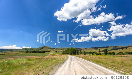 Farm Dirt Road Summer Blue Sky Landscape 96129308