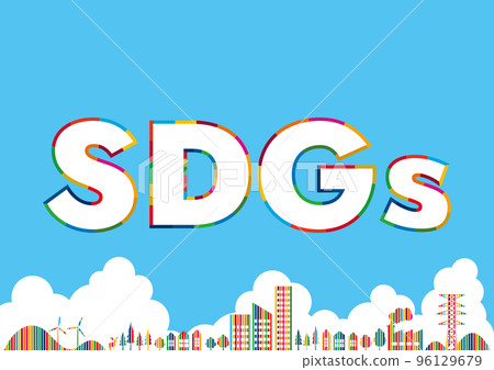 SDGs 17 彩色背景材料和標誌城市天際線 96129679