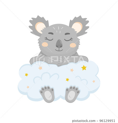 Koala sleeping on the cloud with stars. Vector illustration of cute koala for kids. Koala sleeping on the cloud with stars. Vector illustration of cute koala for kids. 96129951