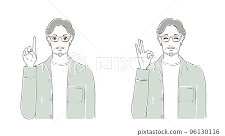 Fashionable men in their 50s Multiple patterns pointing OK Fashionable men in their 50s Multiple patterns pointing OK 96130116