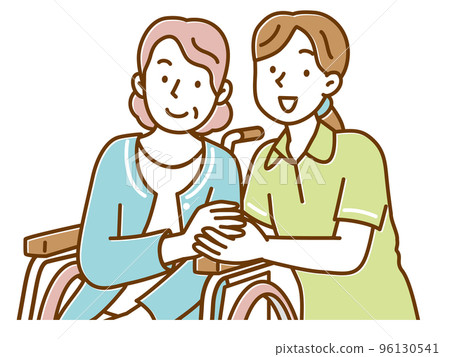 Smiling caregiver and senior woman holding hands 96130541