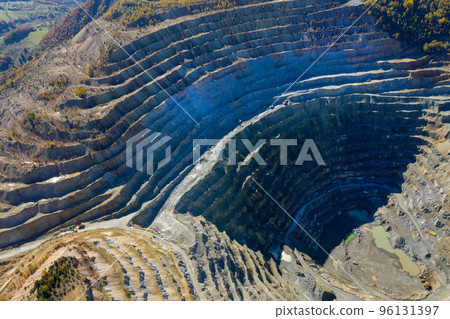 Aerial view of Europe second largest open pit copper mine, Rosia Poieni, Romania 96131397