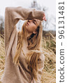 Close up outdoor portrait of young beauty blondie caucasian girl 96131481