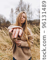 Close up outdoor portrait of young beauty blondie caucasian girl 96131489