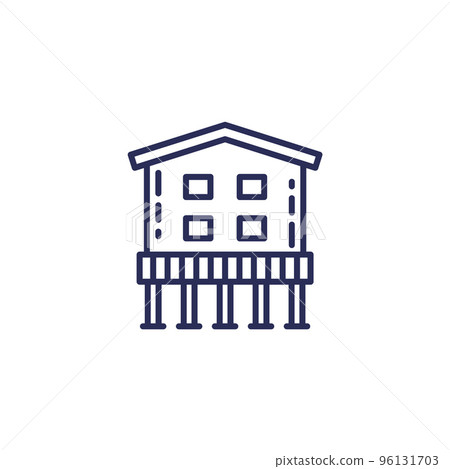 Stilt house line icon, building on stilts Stilt house line icon, building on stilts 96131703