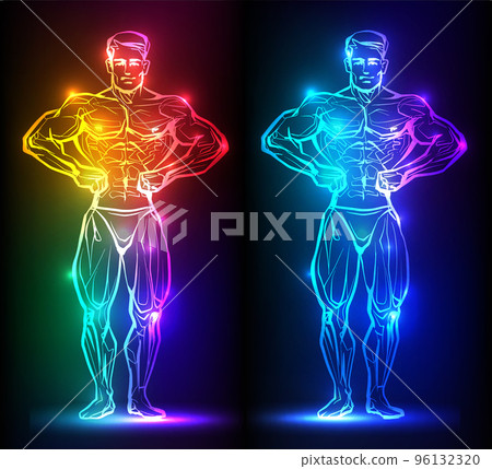 Bodybuilder muscle man, fitness posing. 96132320