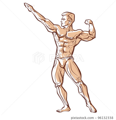 Fitness men posing. Muscular man stands, rippling athlete, sprinter. Vector drawing Fitness men posing. Muscular man stands, rippling athlete, sprinter. Vector drawing 96132338