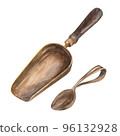 Spoon Watercolor. Isolate. Illustration for clipart. Designed for menus, culinary blogs, packaging, textiles, web design, sites, stickers, invitations, patterns, logos. Drawn by hand. 96132928