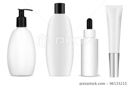 Cosmetic product bottle set, realistic vector template 96133215