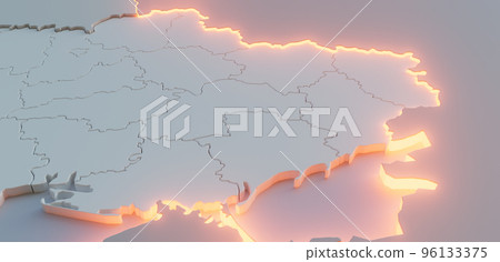 Tension between Ukraine and Russia. Conceptual map of state borders. 3D rendering Tension between Ukraine and Russia. Conceptual map of state borders. 3D rendering 96133375