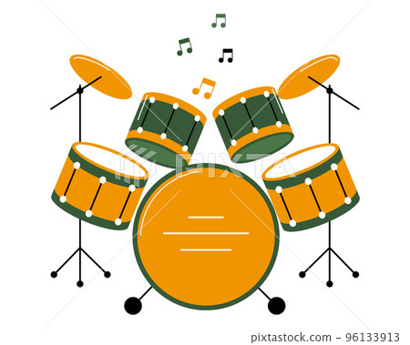 Concert drum set, musical instruments. Yellow green design. Illustration, icon, vector 96133913