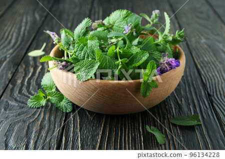 Concept of aromatherapy with mint, close up 96134228