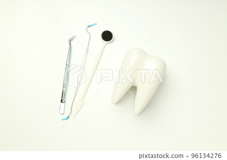 Concept of dental care or tooth care on white background 96134276