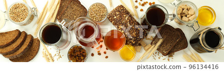 Concept of fresh drink, kvass, top view 96134416