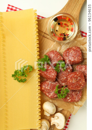 Concept of cooking, cooking lasagna, top view 96134635