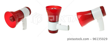 Photo set of megaphone, isolated on white background Photo set of megaphone, isolated on white background 96135029