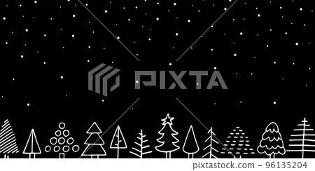 Vector cozy Christmas trees doodle banner 96135204