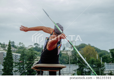 male paraathlete javelin throw in competition 96135593