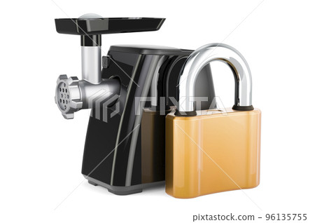 Meat grinder with padlock, 3D rendering Meat grinder with padlock, 3D rendering 96135755