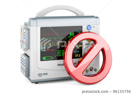 Medical monitor with prohibition sign, 3D rendering Medical monitor with prohibition sign, 3D rendering 96135756