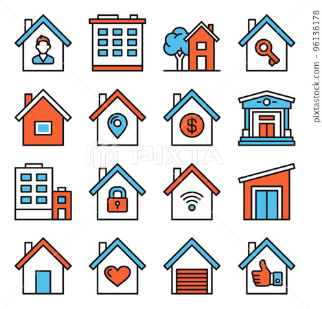 House Icons Set on White Background. Vector 96136178