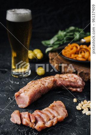 Beer appetizers set with glass of beer 96137409