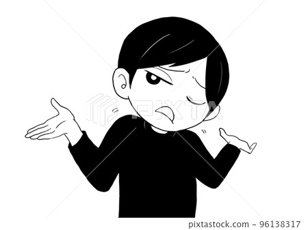 An amazed man with both hands raised monochrome 96138317