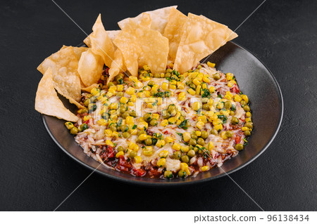 Mexican corn salsa in white bowl Mexican corn salsa in white bowl 96138434