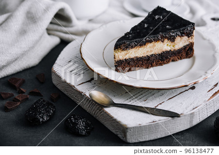 Cottage cheese cake with prunes and chocolate Cottage cheese cake with prunes and chocolate 96138477