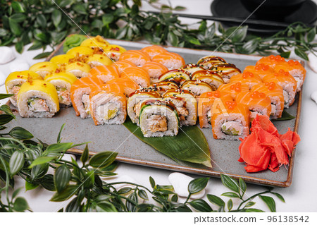 Sushi set of different rolls on big plate 96138542