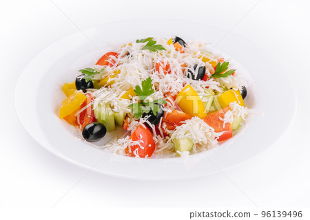 Fresh vegetable greek salad on white 96139496