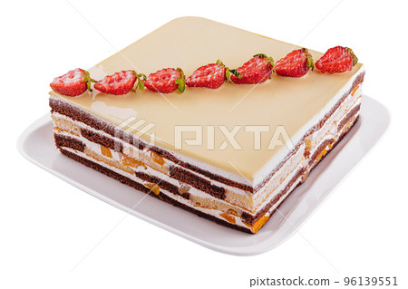 Vanilla and chocolate layered cake with strawberries Vanilla and chocolate layered cake with strawberries 96139551