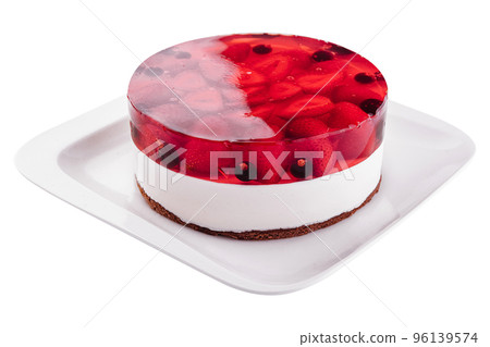 Fresh strawberry with currant jelly cake on plate 96139574