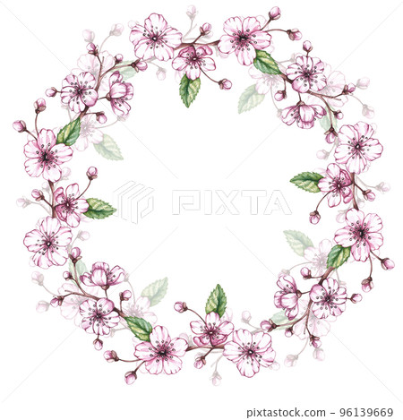 Watercolor cherry frame on a white background Watercolor cherry frame on a white background 96139669