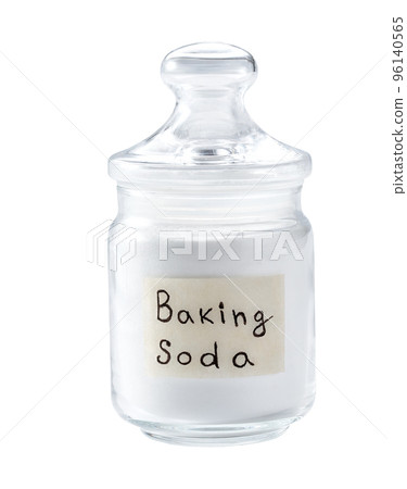 baking soda in a glass storage jar isolated on white background. baking soda in a glass storage jar isolated on white background. 96140565