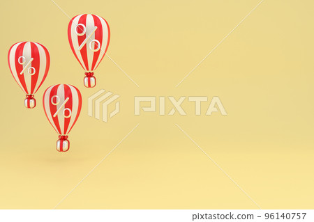 Holiday background concept. Balloons gift box floating.Creative design. Graphic card 3d illustration. Billboard banner template invitation ticket mockup with copy space. 96140757