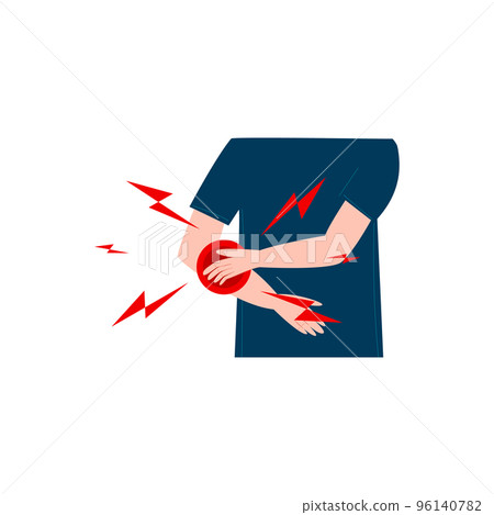 Woman or man having arm pain in flat design on white background. Physical injury. Muscle or bone problem. Vector illustration. 96140782