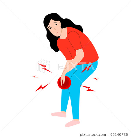 Asian woman with knee pain symptom in flat design on white background. Female feel tired her legs and knees concept vector illustration. Asian woman with knee pain symptom in flat design on white background. Female feel tired her legs and knees concept vector illustration. 96140786