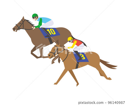 racehorse running on racetrack 96140987