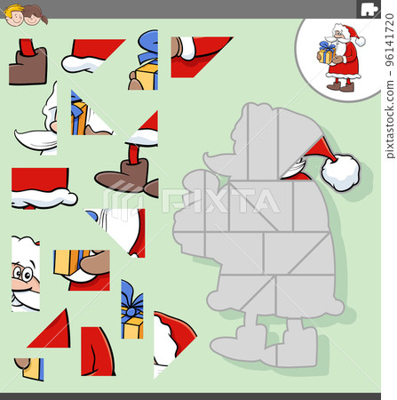 jigsaw puzzle with cartoon Santa Claus with Christmas present 96141720