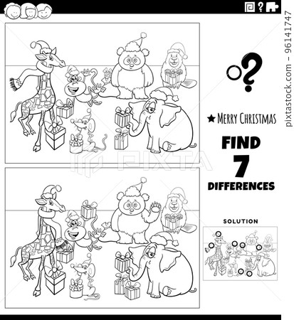 differences activity with animals on Christmas time coloring page 96141747