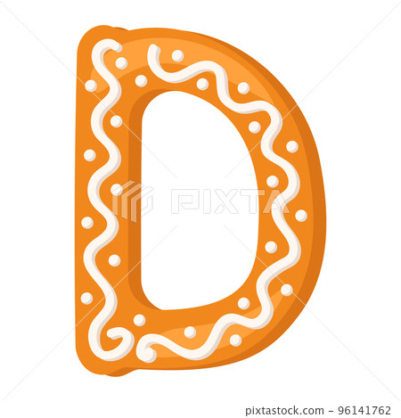 Letter D made from glazed gingerbread. Festive font, symbol of Happy New Year and Christmas, sign and letters of different shapes. Vector flat illustration 96141762