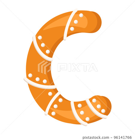 Letter C made from glazed gingerbread. Festive font, symbol of Happy New Year and Christmas, sign and letters of different shapes. Vector flat illustration 96141766
