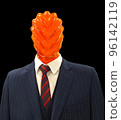 Fashion mannequin wearing a suit with a red abstract head 96142119