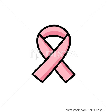 breast cancer awareness ribbon doodle icon, vector color line illustration breast cancer awareness ribbon doodle icon, vector color line illustration 96142359