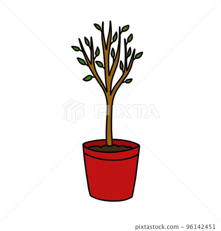 young tree doodle icon, vector color line illustration 96142451