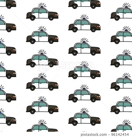 police car doodle pattern, vector color line illustration police car doodle pattern, vector color line illustration 96142454