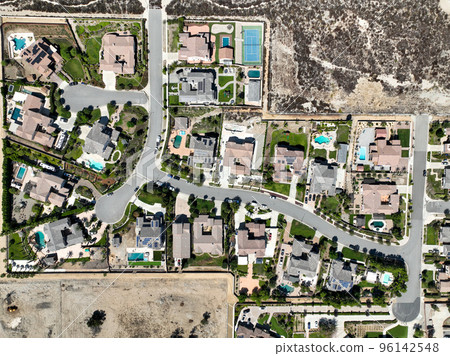 Aerial top view of big villas in Rancho Cucamonga 96142548